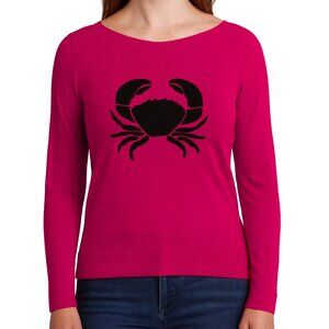 Talbots Women’s Sweater Pink Cancer Zodiac Crab Graphic Knit Petite Large